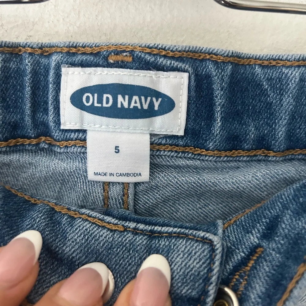 Old Navy Girls Size 5 Light Blue Kids Denim Shorts Adjustable Waist
